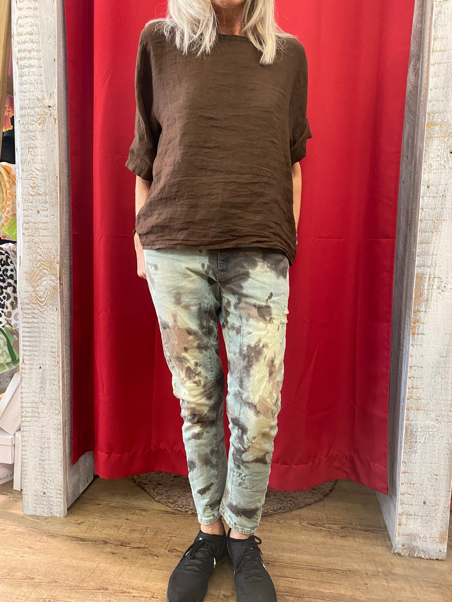 Damen Jeans Hose Batik Waschung Slim Fit Größen S-XL