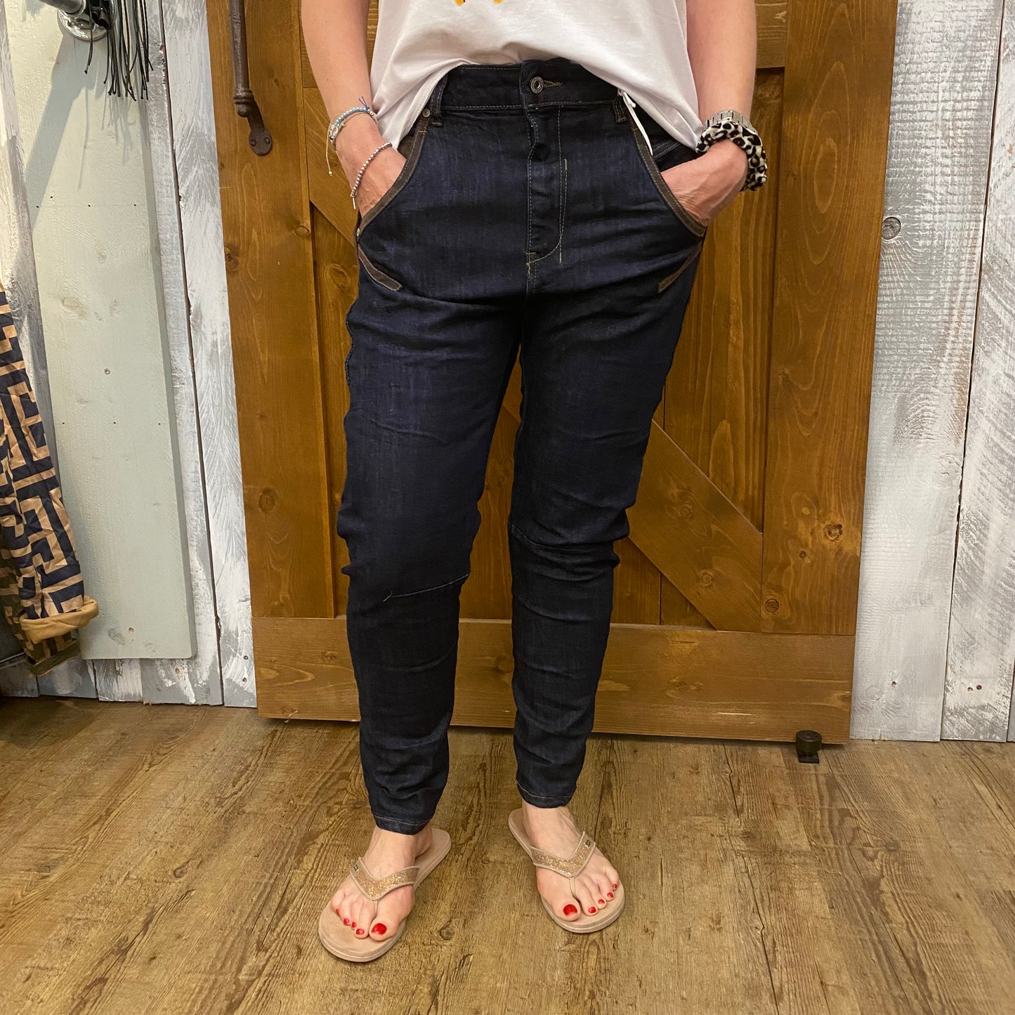 Damen Jeanshose Slim Fit Paint Blue Denim Nieten Größe S-XL
