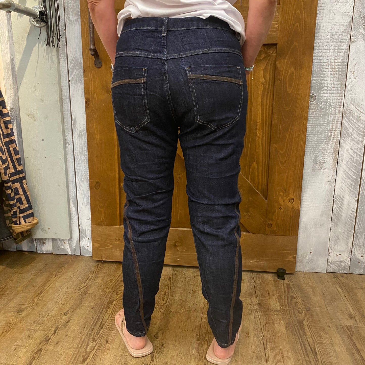 Damen Jeanshose Slim Fit Paint Blue Denim Nieten Größe S-XL