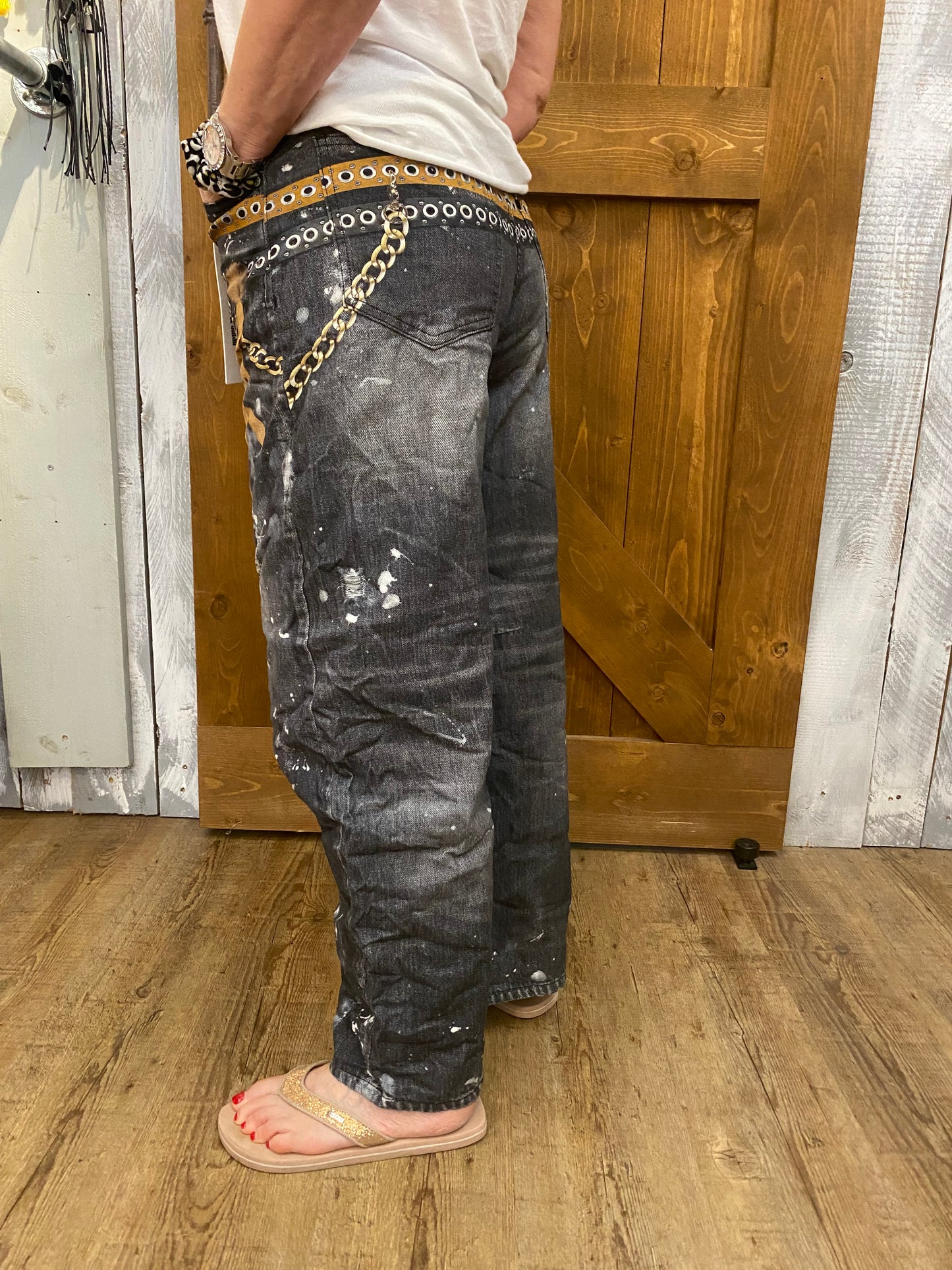 Ballon Jeans Damen grau mit Taschen & einzigartigen Motiven Größe S-M-L