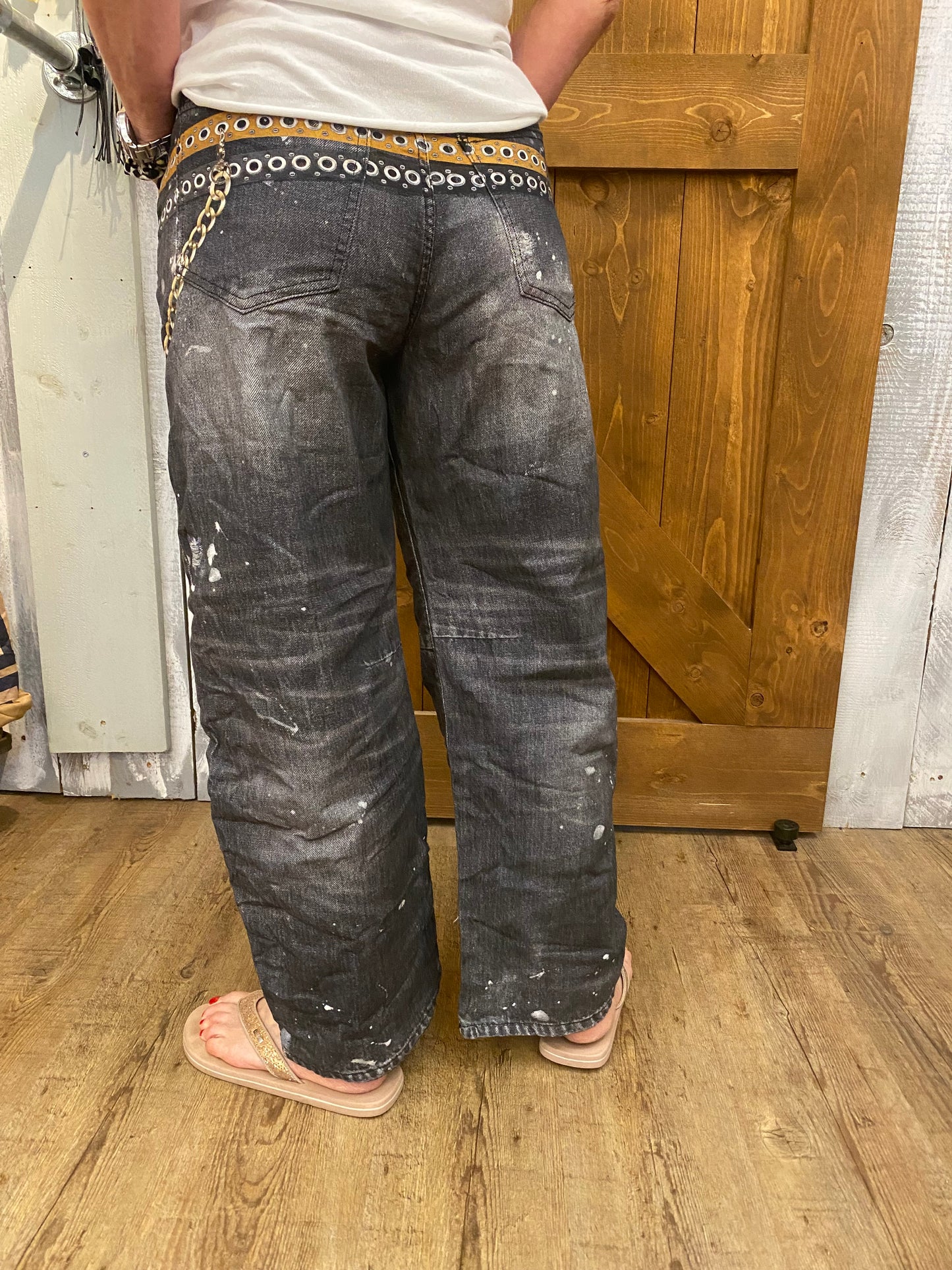 Ballon Jeans Damen grau mit Taschen & einzigartigen Motiven Größe S-M-L