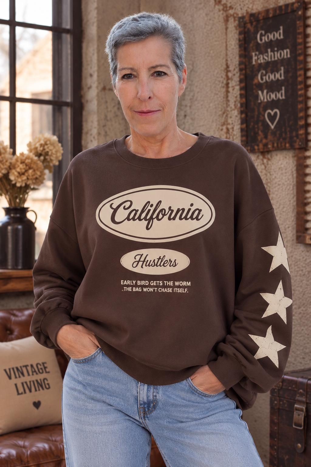 Stylisches Sweatshirt „California“ mit Sternen ⭐