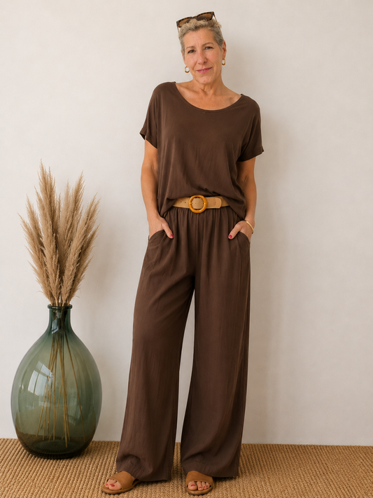 Damen Palazzo-Hose mit Flechtgürtel