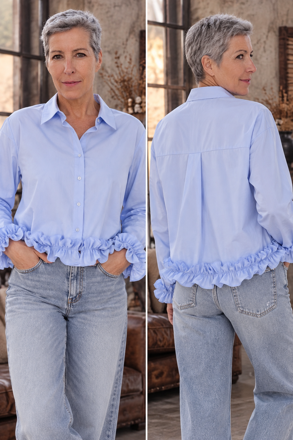Modische Bluse mit Rüschen – in 3 wunderschönen Farben
