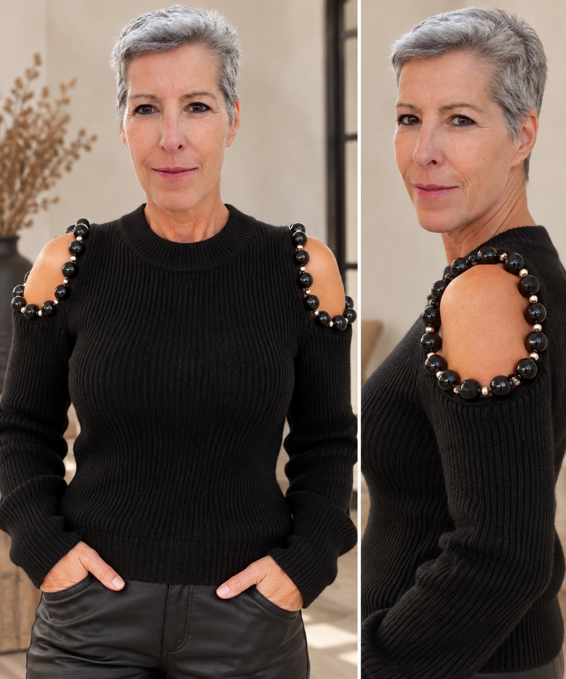 Pullover mit Perlenverzierung – Schwarz 🖤