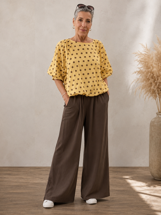 Baumwoll-Bluse mit Punkten – Sonniger Retro-Charme ☀️🤎
