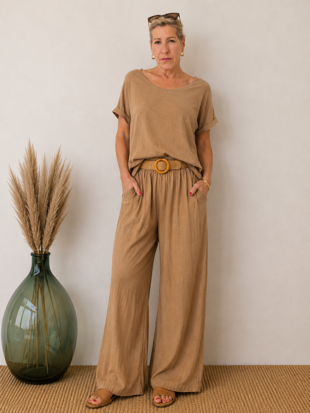 Damen Palazzo-Hose mit Flechtgürtel