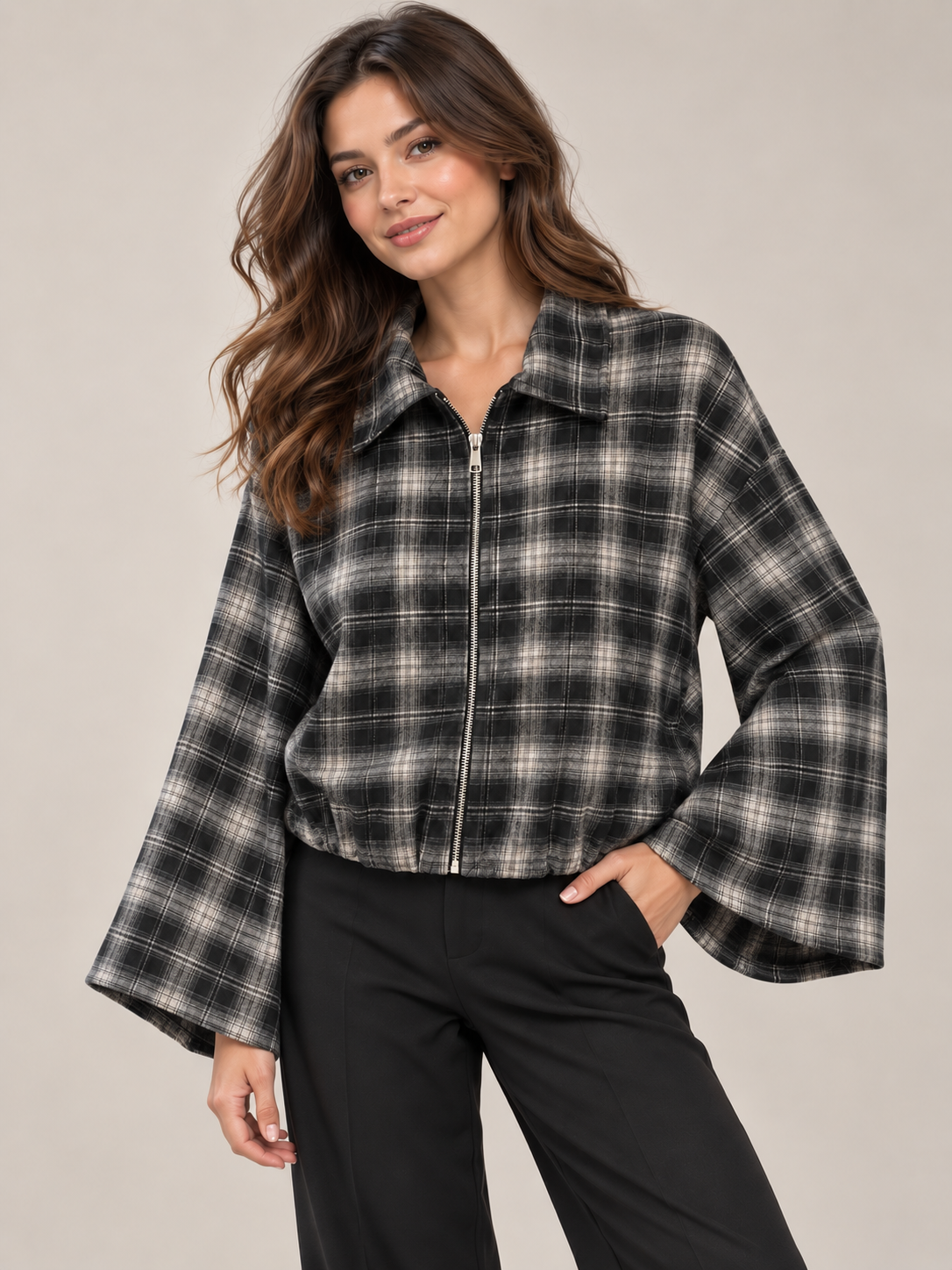 Karojacke mit Reißverschluss