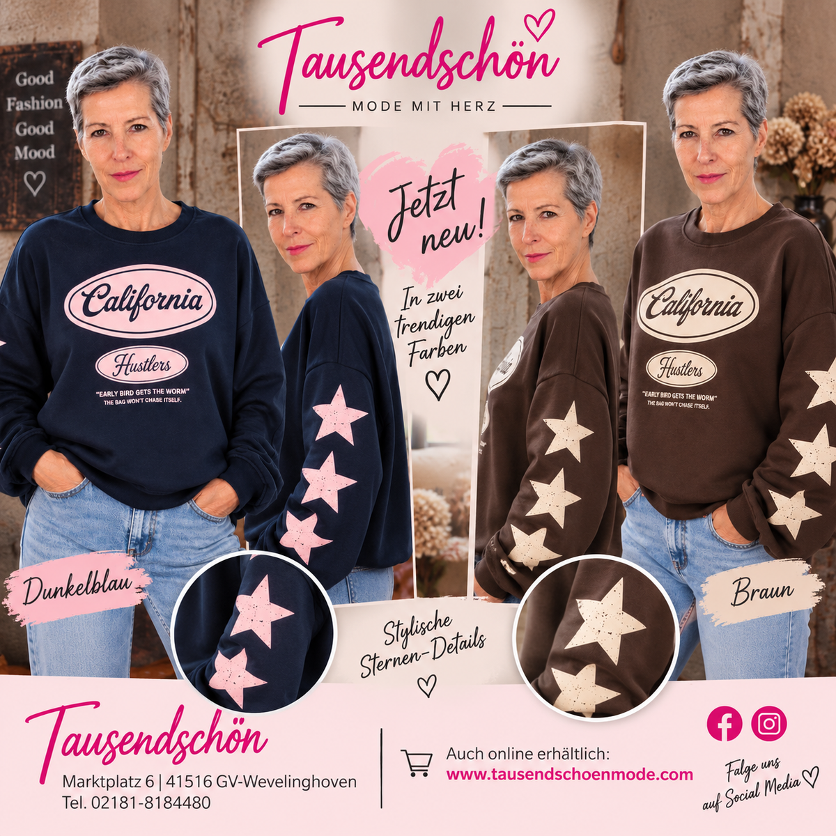 Stylisches Sweatshirt „California“ mit Sternen ⭐