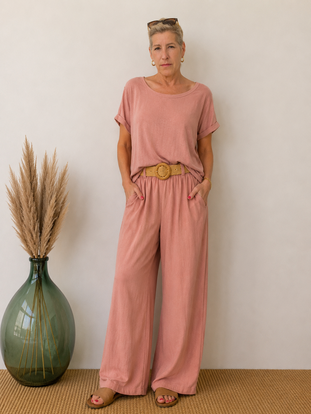 Damen Palazzo-Hose mit Flechtgürtel