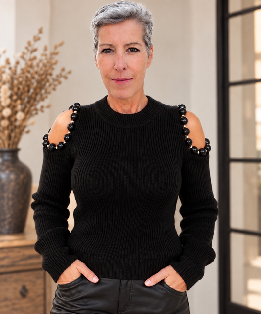 Pullover mit Perlenverzierung – Schwarz 🖤