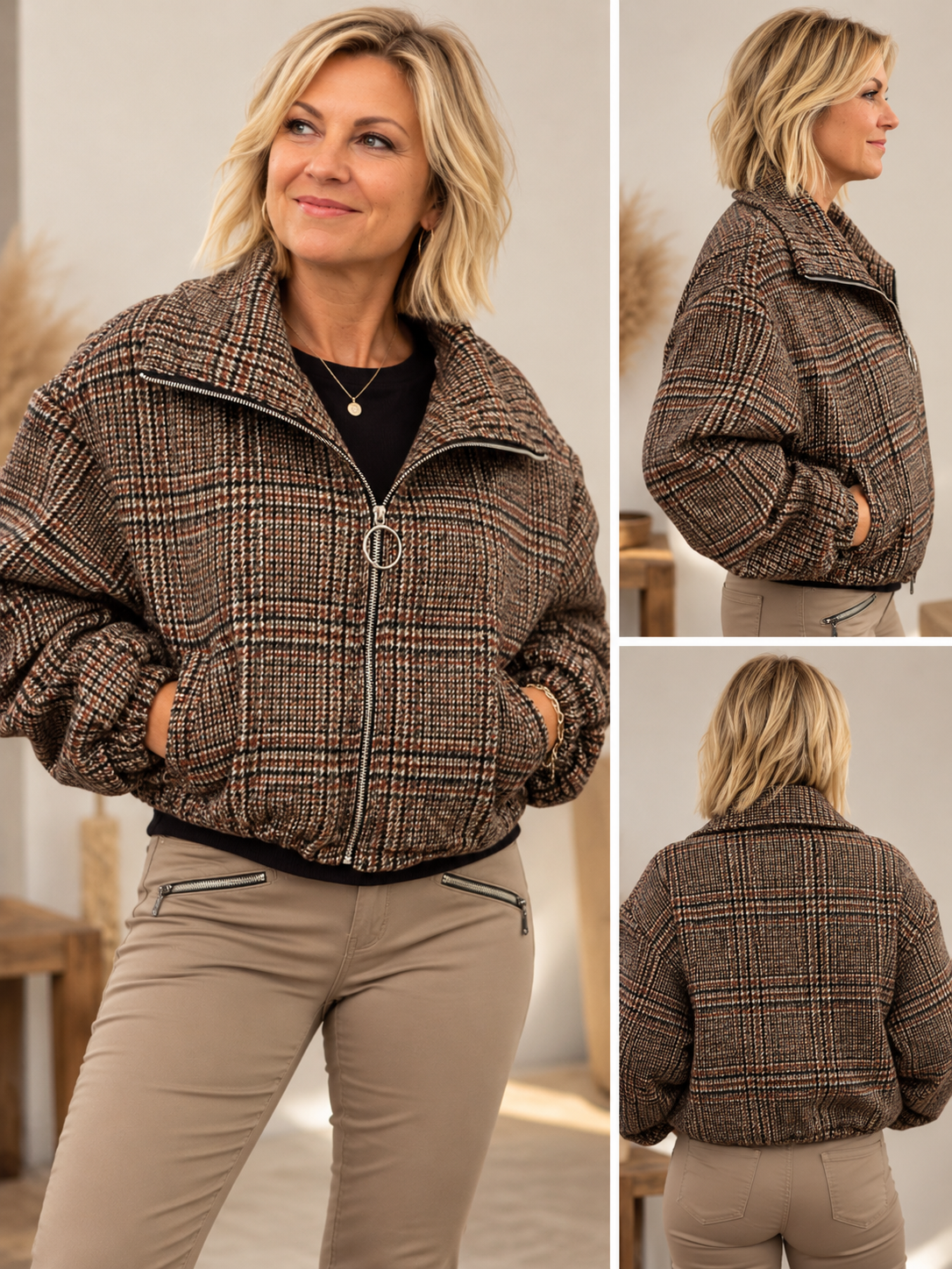 Modische Kurzjacke im angesagten Karomuster