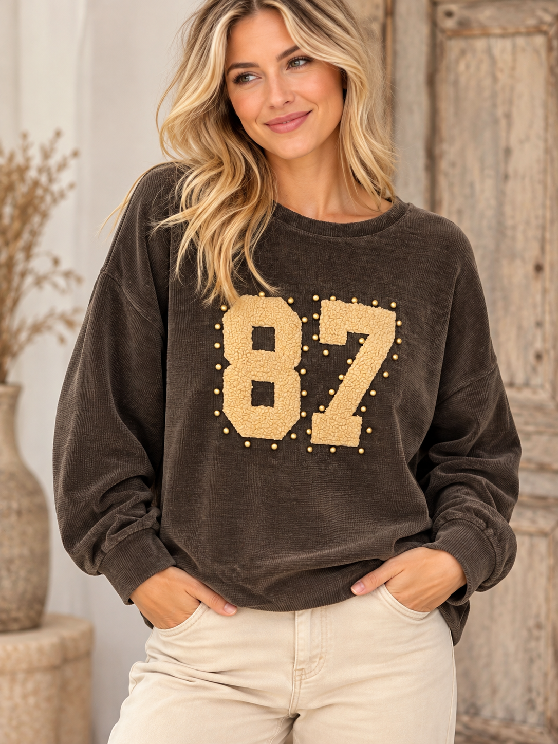 Sweatshirt mit 87-Teddy-Applikation