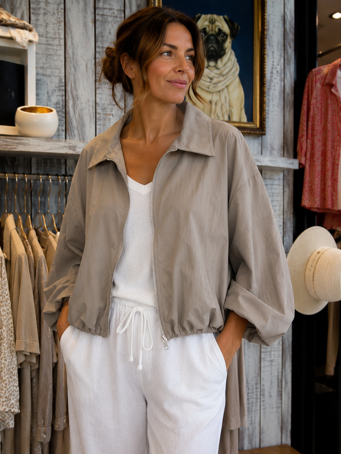 Leichte Sommerjacke mit Ballonärmeln Beige/Taupe