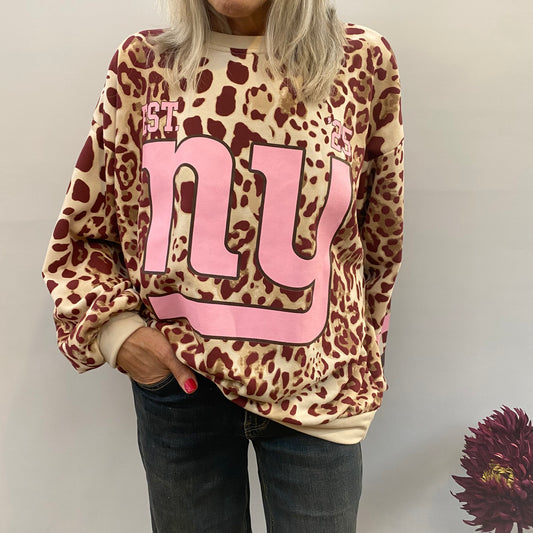 Damen Sweatshirt Leo-Look Aufdruck Einheitsgröße 36-42 80% Baumwolle