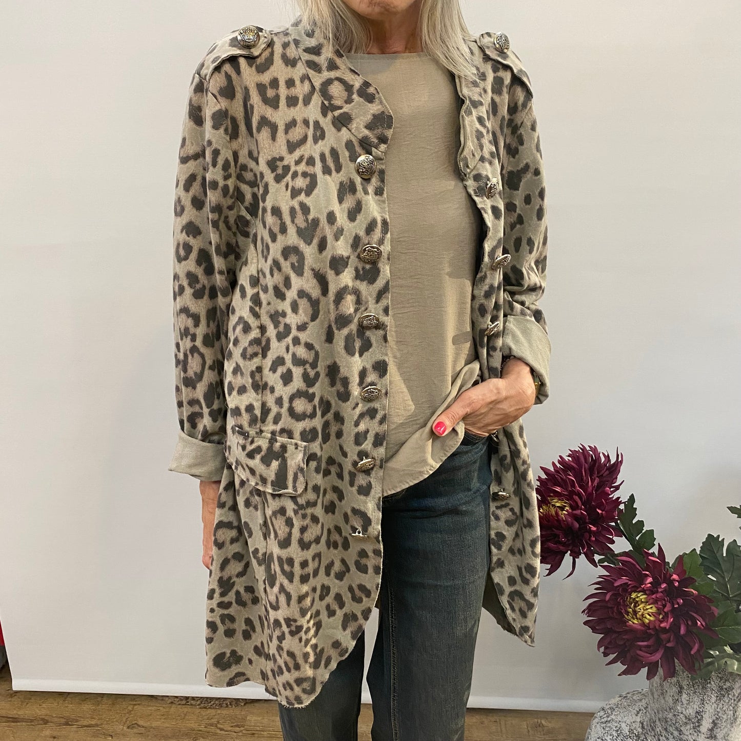 Damen Blazer Leo Look Einheitsgröße 38-44 95% Baumwolle Stretch