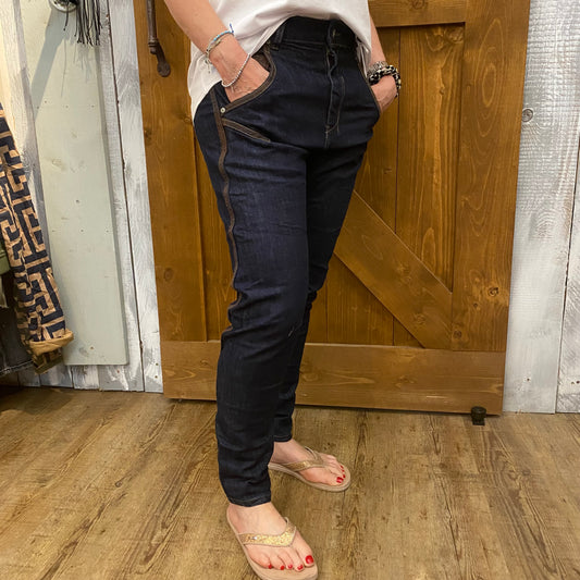 Damen Jeanshose Slim Fit Paint Blue Denim Nieten Größe S-XL