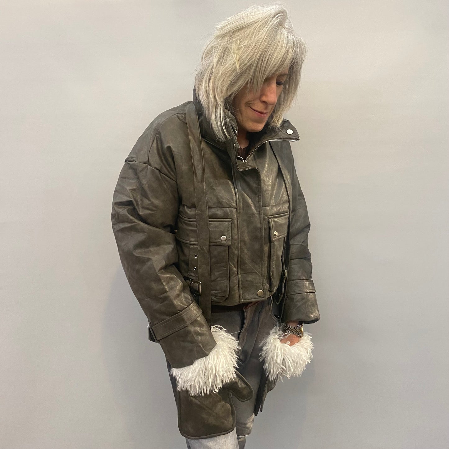 Kurze Lederimitat Jacke Modell " Pia"