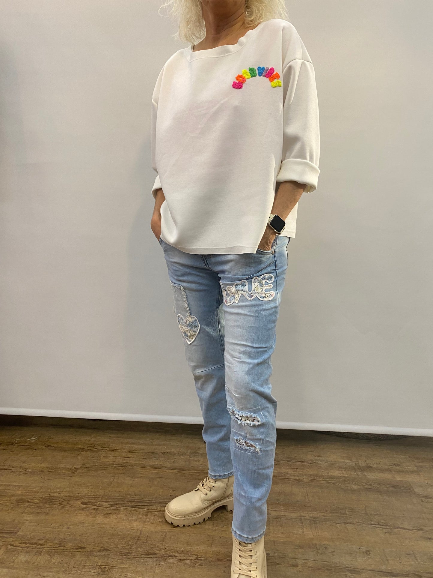 Jeans Hose "Anna" mit Häkel Applikationen