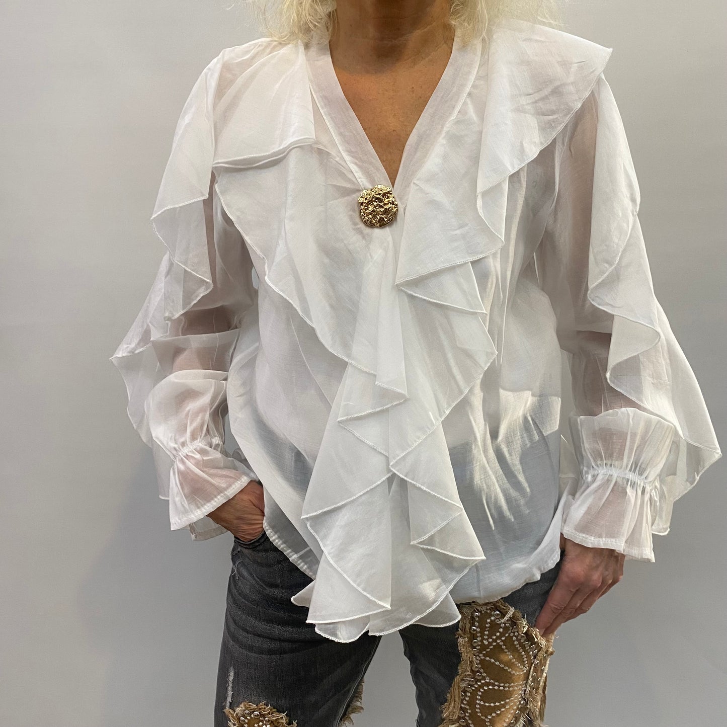 Rüschenbluse in weiss